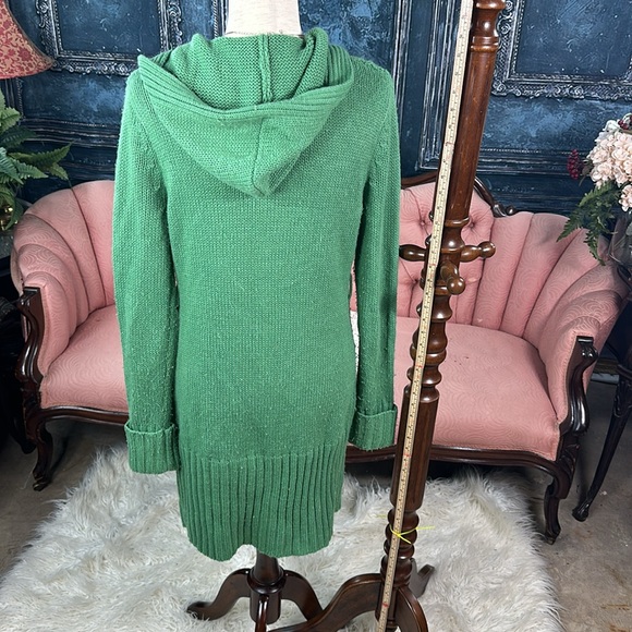 Sagey dusty green cardigan sweater, cable knit toggle buttons pockets and hood - Picture 3 of 9